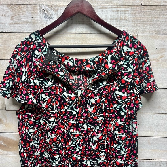 Tahari Dress Womens 1X Red Black Bird Print Flutter Sleeves Sheath‎ - Picture 5 of 10